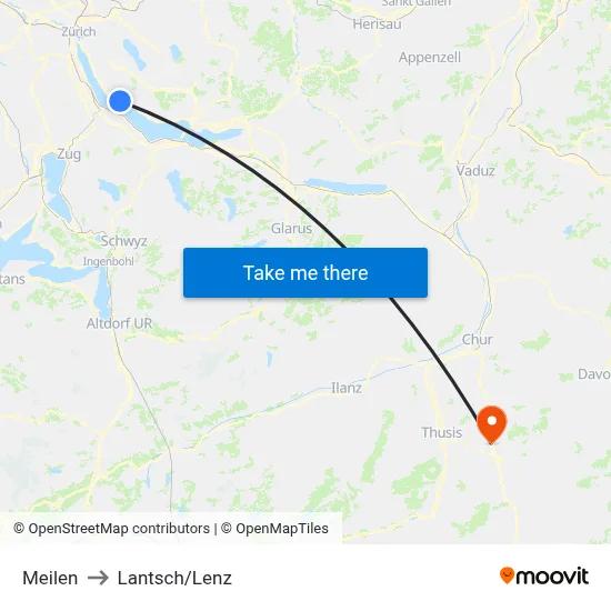 Meilen to Lantsch/Lenz map