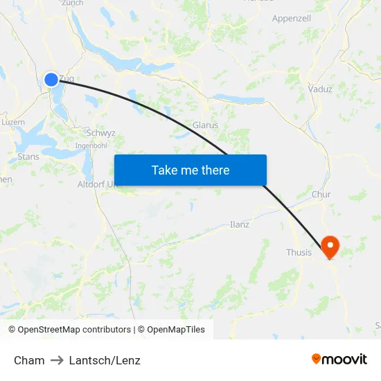 Cham to Lantsch/Lenz map