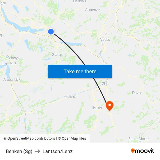 Benken (Sg) to Lantsch/Lenz map