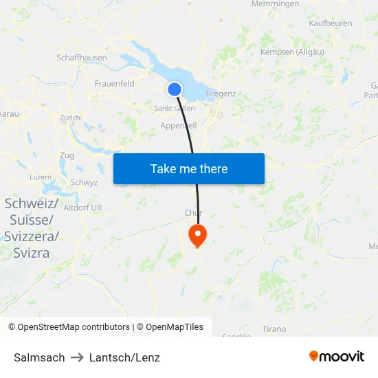 Salmsach to Lantsch/Lenz map