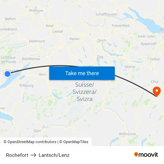 Rochefort to Lantsch/Lenz map