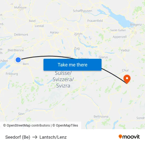 Seedorf (Be) to Lantsch/Lenz map