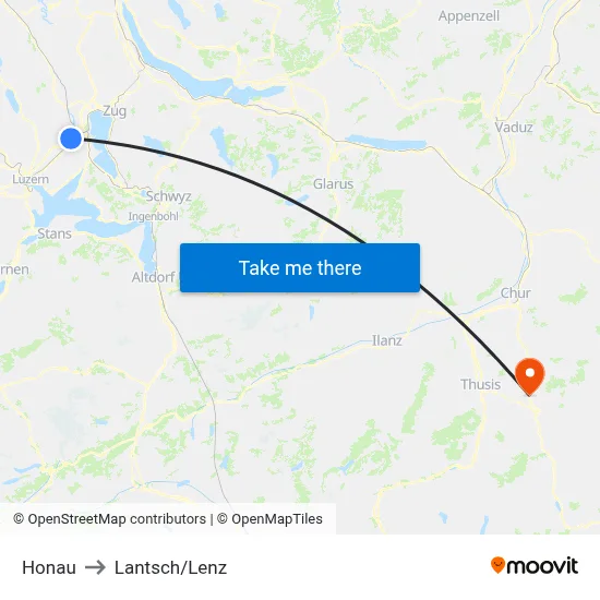Honau to Lantsch/Lenz map