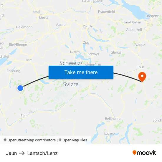 Jaun to Lantsch/Lenz map