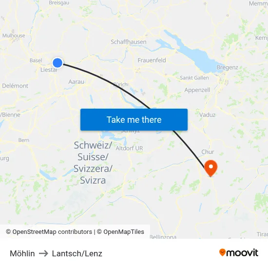 Möhlin to Lantsch/Lenz map