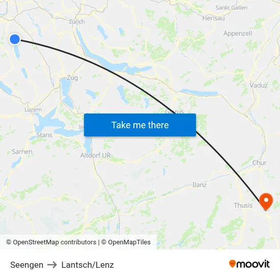 Seengen to Lantsch/Lenz map