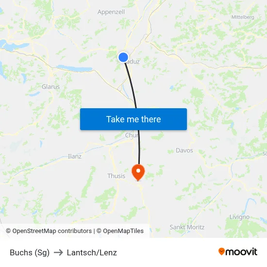 Buchs (Sg) to Lantsch/Lenz map