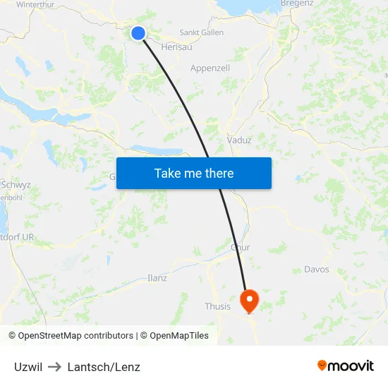 Uzwil to Lantsch/Lenz map