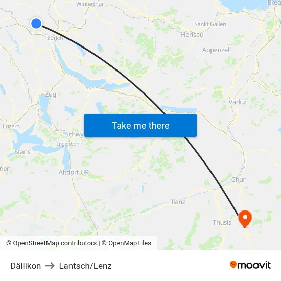 Dällikon to Lantsch/Lenz map