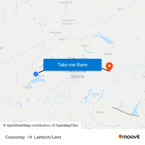 Cossonay to Lantsch/Lenz map