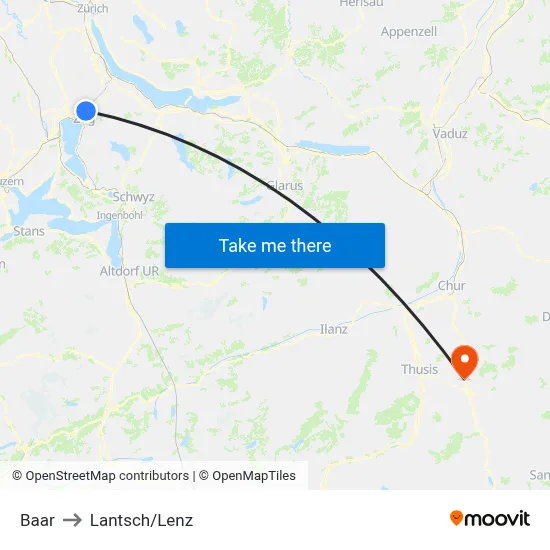Baar to Lantsch/Lenz map
