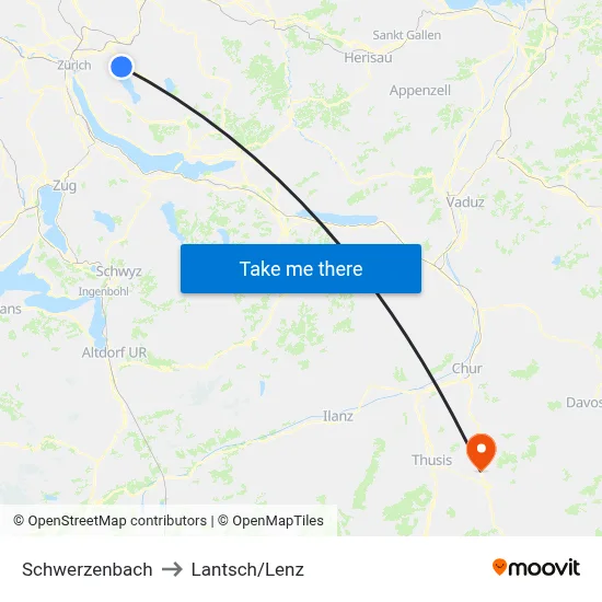 Schwerzenbach to Lantsch/Lenz map