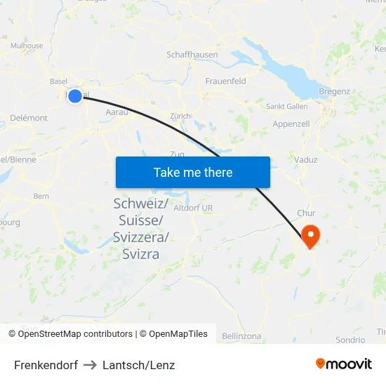 Frenkendorf to Lantsch/Lenz map