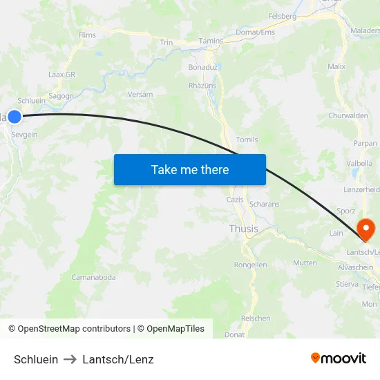 Schluein to Lantsch/Lenz map