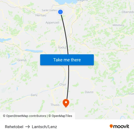 Rehetobel to Lantsch/Lenz map
