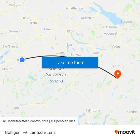 Bolligen to Lantsch/Lenz map