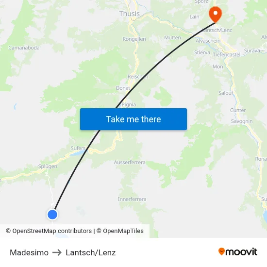 Madesimo to Lantsch/Lenz map