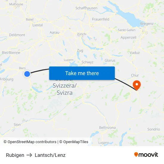 Rubigen to Lantsch/Lenz map