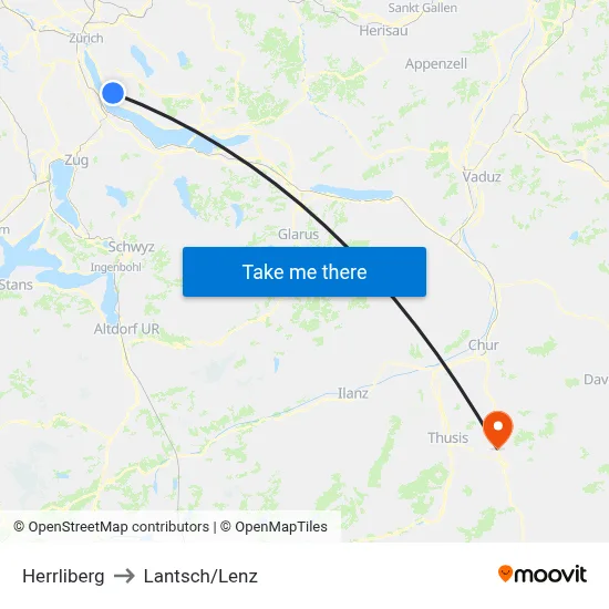 Herrliberg to Lantsch/Lenz map