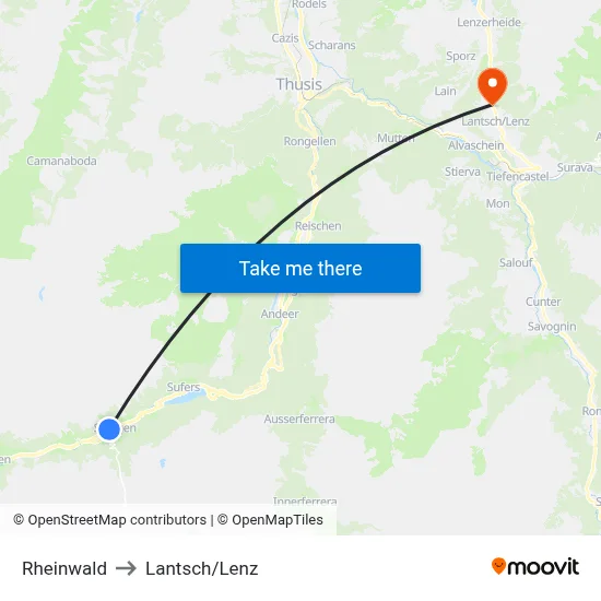 Rheinwald to Lantsch/Lenz map