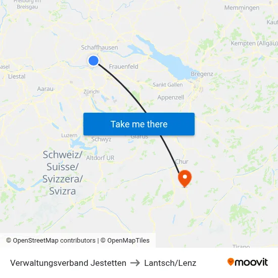 Verwaltungsverband Jestetten to Lantsch/Lenz map