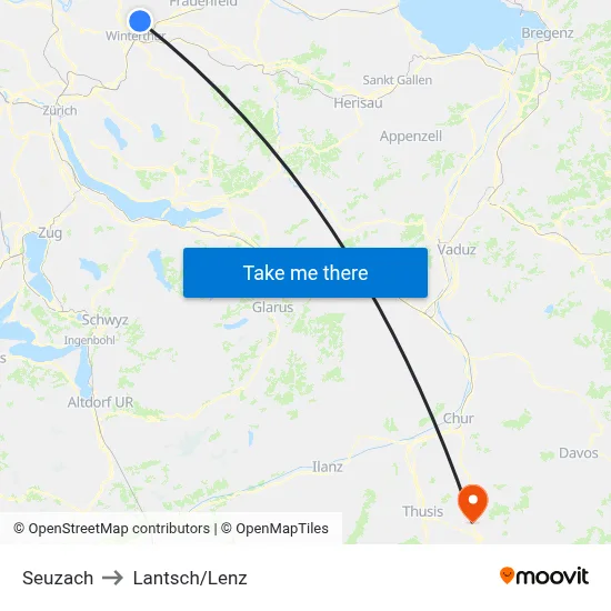 Seuzach to Lantsch/Lenz map