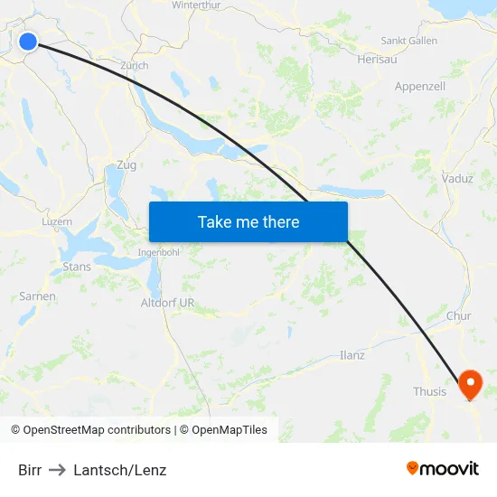 Birr to Lantsch/Lenz map