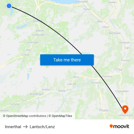 Innerthal to Lantsch/Lenz map
