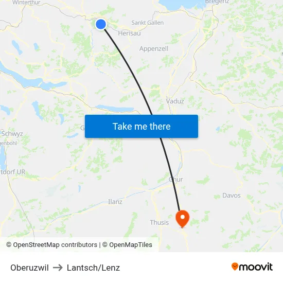 Oberuzwil to Lantsch/Lenz map