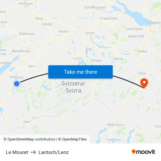 Le Mouret to Lantsch/Lenz map