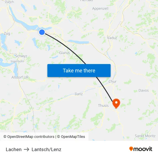 Lachen to Lantsch/Lenz map