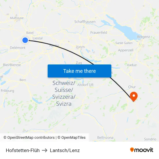 Hofstetten-Flüh to Lantsch/Lenz map
