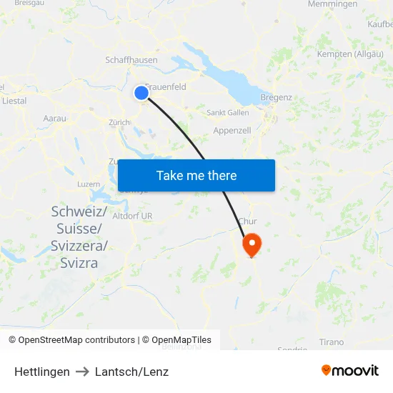 Hettlingen to Lantsch/Lenz map