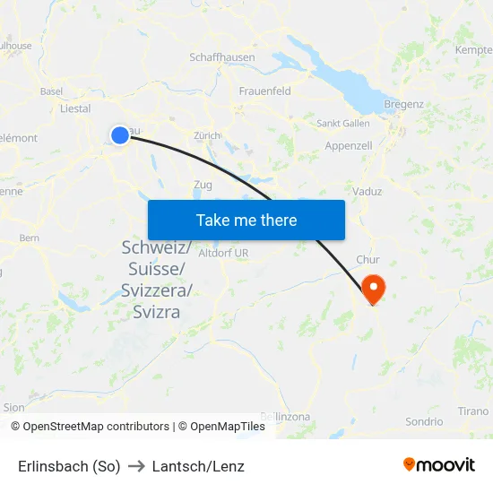 Erlinsbach (So) to Lantsch/Lenz map