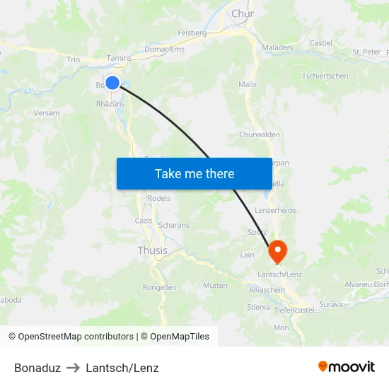 Bonaduz to Lantsch/Lenz map