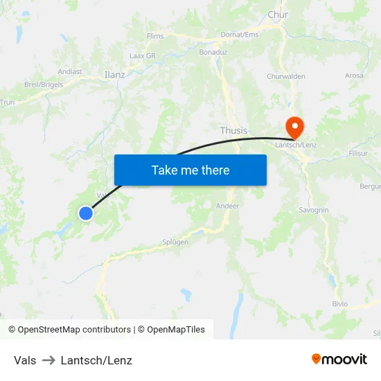Vals to Lantsch/Lenz map