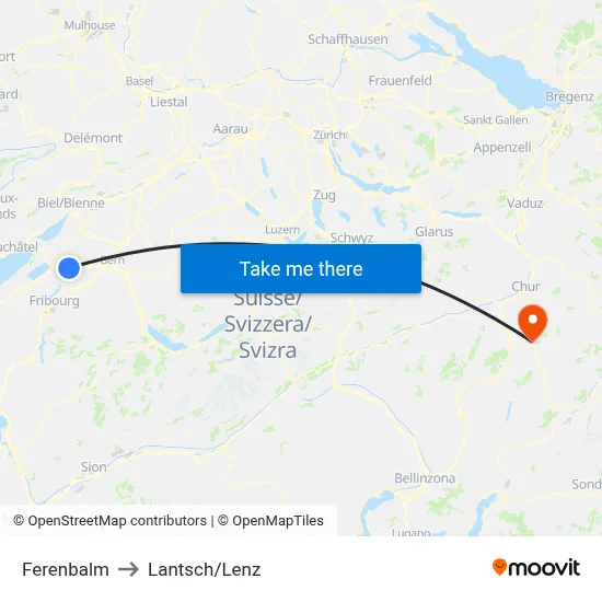 Ferenbalm to Lantsch/Lenz map