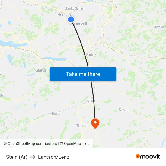 Stein (Ar) to Lantsch/Lenz map