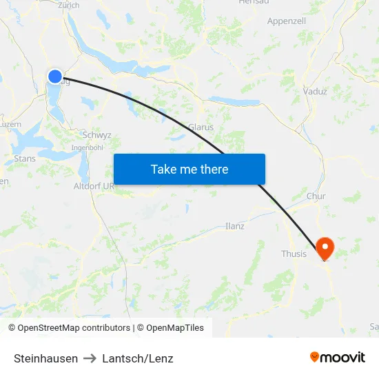 Steinhausen to Lantsch/Lenz map