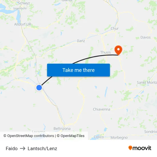Faido to Lantsch/Lenz map