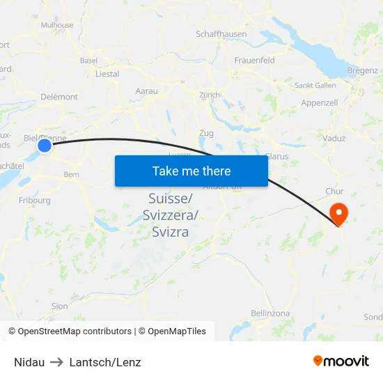 Nidau to Lantsch/Lenz map