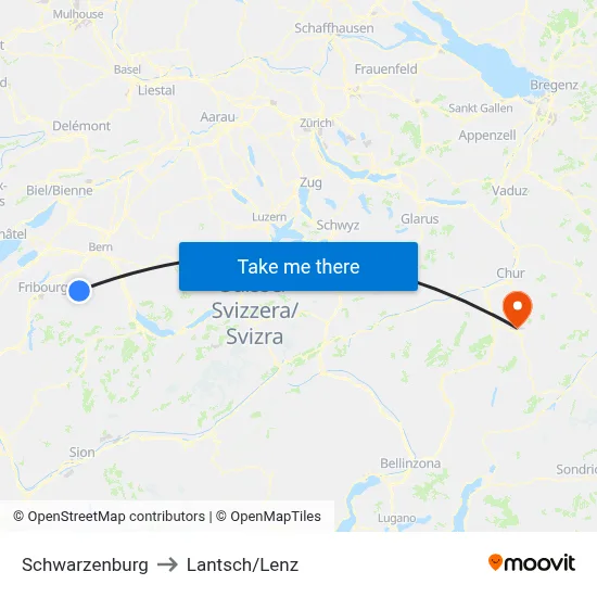 Schwarzenburg to Lantsch/Lenz map