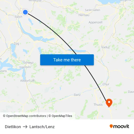 Dietlikon to Lantsch/Lenz map