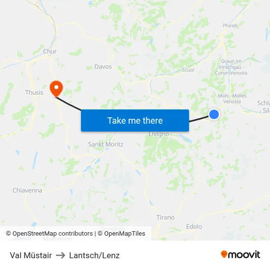 Val Müstair to Lantsch/Lenz map