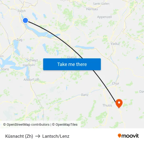 Küsnacht (Zh) to Lantsch/Lenz map