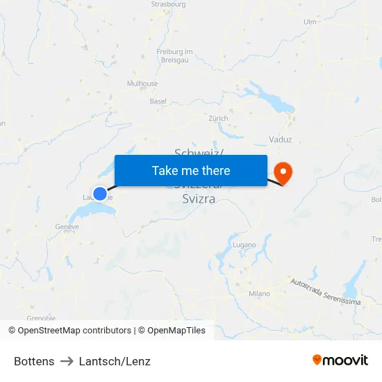 Bottens to Lantsch/Lenz map
