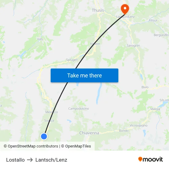 Lostallo to Lantsch/Lenz map