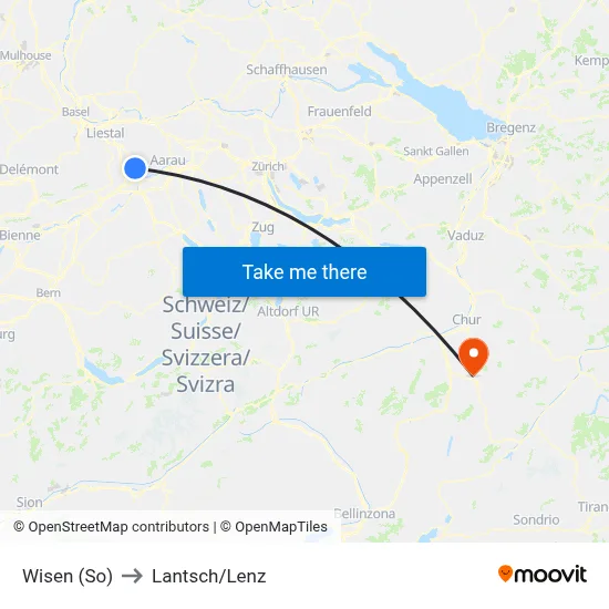 Wisen (So) to Lantsch/Lenz map
