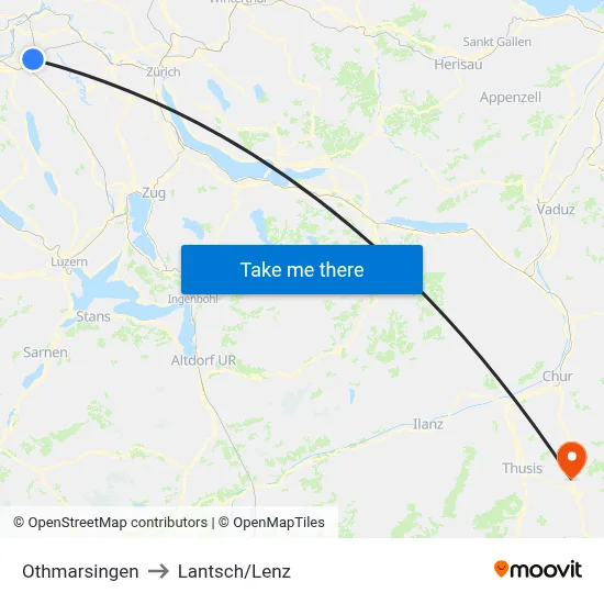 Othmarsingen to Lantsch/Lenz map