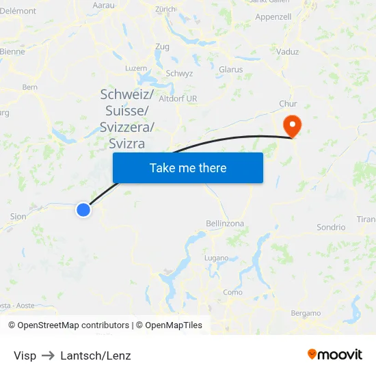 Visp to Lantsch/Lenz map